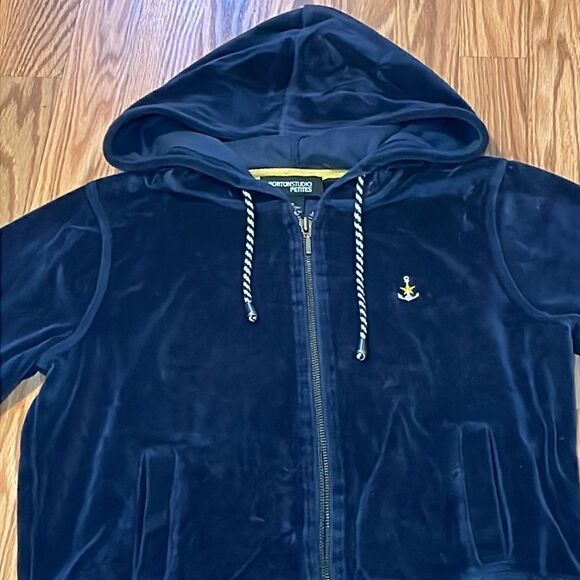 Norton Studio Petites Velour Zip Navy Hoodie, PS - Picture 2 of 5